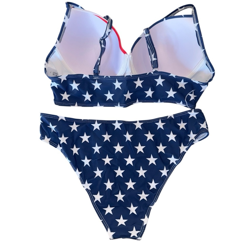 American Flag Star Print Bikini Set Red White Blue Two Piece Size Large - Picture 5 of 10